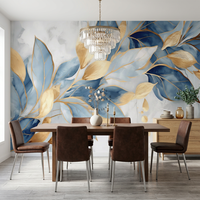 Papier peint mural auto-adhésif imperméable de luxe bleu or à motifs aquarelle pour la décoration murale de la maison, du salon et de la chambre