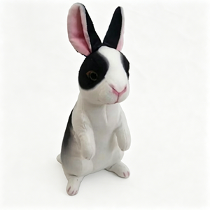 Peluche réaliste personnalisée de lapin néerlandais noir et blanc, lapin en peluche en position debout avec oreilles intérieures roses - Product Image 5