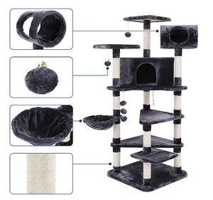 Jouet pour chat Cadre d'escalade pour chat Tour pour chat avec planche à gratter, perchoir en peluche rembourré et panier confortable Gris fumé - Product Image 2