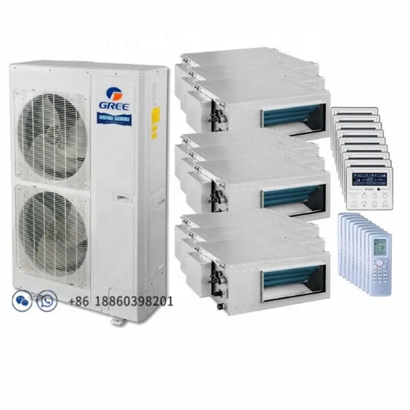Gree 56,000 BTU 15 SEER Nine Zone Concealed Duct Gree Heat Pump System 9+9+9+9+9+9+9+9+9 slim VRF air conditioner