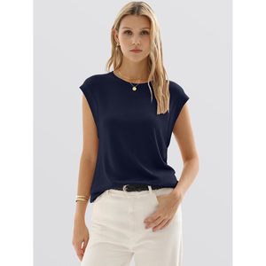 Gilet pull sans manches pour femme, col rond, léger, respirant, tricoté, décontracté, été - Product Image 2