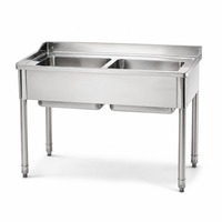 Évier de cuisine professionnel double cuve en acier inoxydable 304 avec revêtement autonettoyant, table de travail autoportante et barrière d'eau