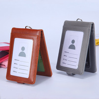 Pemegang Kartu Nama Siswa, Dompet Kartu Leher Lencana ID Lanyard Kulit Pu untuk Pria Wanita