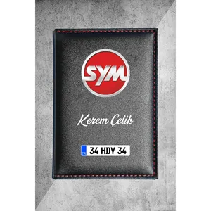 Support de plaque d'immatriculation de moto en cuir thermo personnalisé avec logo SYM et cadre personnalisé - Product Image 1