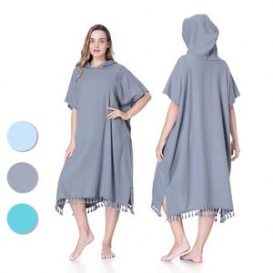 High Quality 100% Cotton Turkish Hooded Towel Custom Surf Poncho <b>Changing</b> <b>Robe</b> <b>Adult</b> Beach Towel With Tassel - Product Image 1