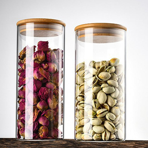 Bouteille <span class=keywords><strong>en</strong></span> <span class=keywords><strong>verre</strong></span> moderne et minimaliste de <span class=keywords><strong>5</strong></span> <span class=keywords><strong>litres</strong></span> Bouteilles et bocaux hermétiques pour le stockage de la cuisine <span class=keywords><strong>Bocal</strong></span> à épices cylindrique ménager avec couvercle <span class=keywords><strong>en</strong></span> bambou - Product Image 1