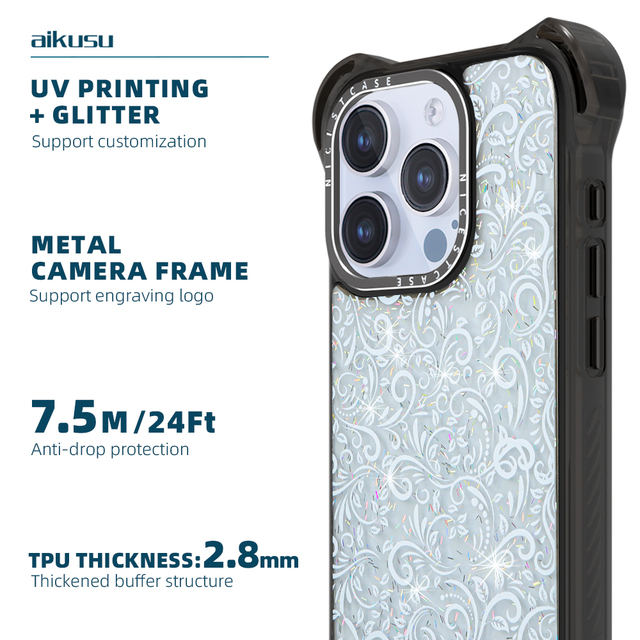 Source Manufacturers New Trending Girly Antishock Luxury Design Full Protection Phone Case for iPhone 15 13 Pro Case and Strap