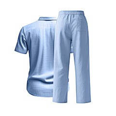 <span class=keywords><strong>Abbigliamento</strong></span> Maschile all'Ingrosso, 95% <span class=keywords><strong>Lino</strong></span>, 5% Poliestere, Pantaloni Sportivi Casual, Set Camicia e Pantaloni da <span class=keywords><strong>Uomo</strong></span> - Product Image 4