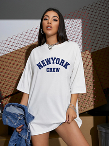 Camiseta con gráfico de letras de gran tamaño para mujer, camisetas de manga corta con cuello redondo suave de verano 2024, camiseta informal holgada de <span class=keywords><strong>calle</strong></span> alta para mujer - Product Image 5