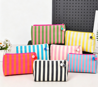 Nouvelle Trousse de Maquillage Classique en Toile Imprimée à Rayures avec Fermeture Éclair, Sac de Rangement Cosmétique Portable Résistant à l'Eau