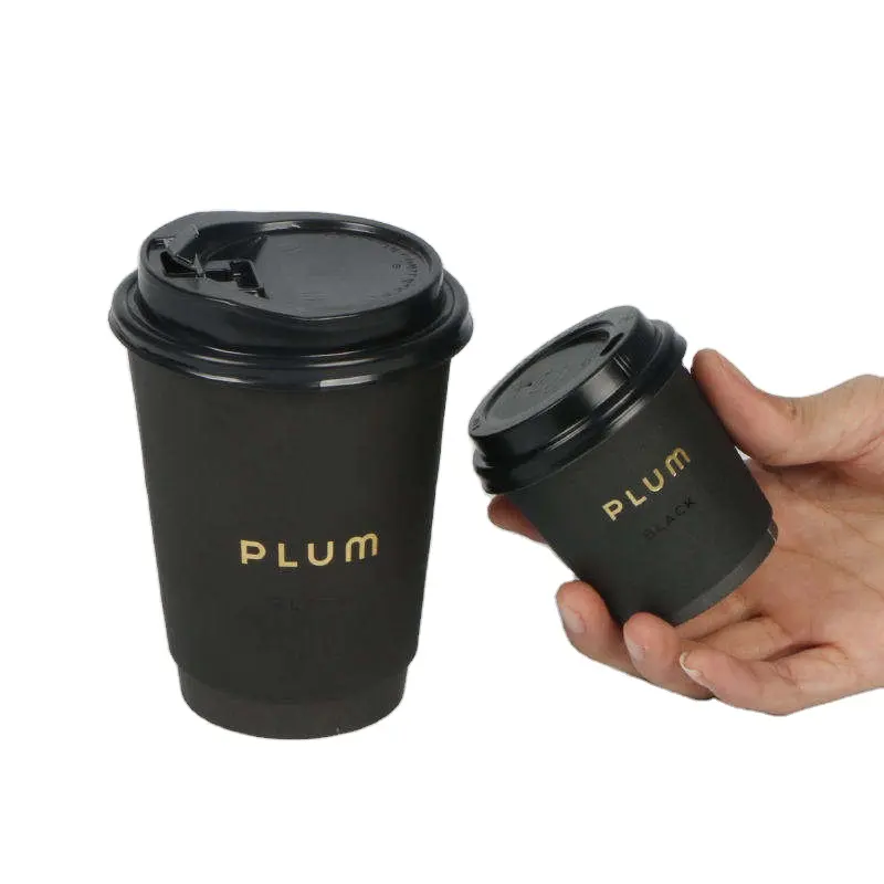 Groothandel Zwarte Dubbele Wand Wegwerp Papier Koffiekopje Leveranciers Custom Gedrukt Goedkope Koffie Paper Cup Met Zwarte Deksel