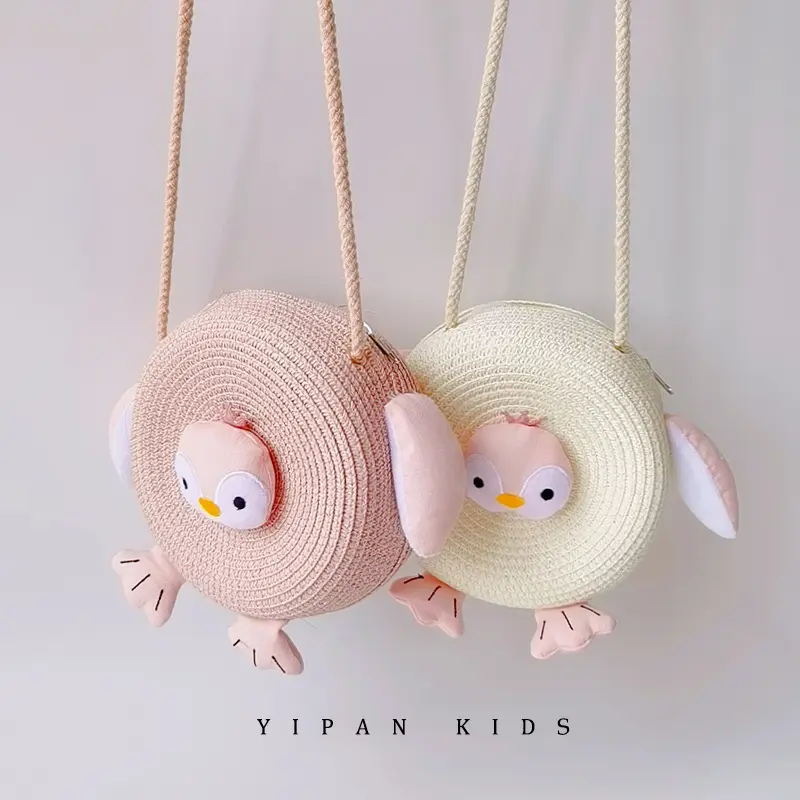 Outdoor Cute Lovely Round Children Weaving Mini Shoulder Bag Messenger Handbags Girls Summer Straw Beach Bag