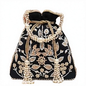 Pochette de soirée élégante en satin pour femme, sac à rabat, pochette Potli avec motif bonbon brodé et décoration de perles - Product Image 2