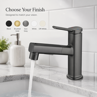 Robinet de lavabo moderne ELOILO à poignée unique, monotrou, multifonction, gris anthracite, avec douchette extractible rotative pour eau chaude et froide, pour salle de bain