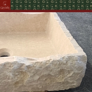 Vasque <span class=keywords><strong>de</strong></span> salle <span class=keywords><strong>de</strong></span> bain GOLDKING à poser sous le meuble, en pierre calcaire artisanale, beige, bord brut, sculptée avec précision, prête à l'installation - Product Image 6