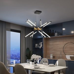 Lampadario Moderno a LED Nero in Ferro Lungo con Pendente Sputnik, Attacco E12, Misura Media, Altezza Regolabile per Soggiorno - Product Image 3