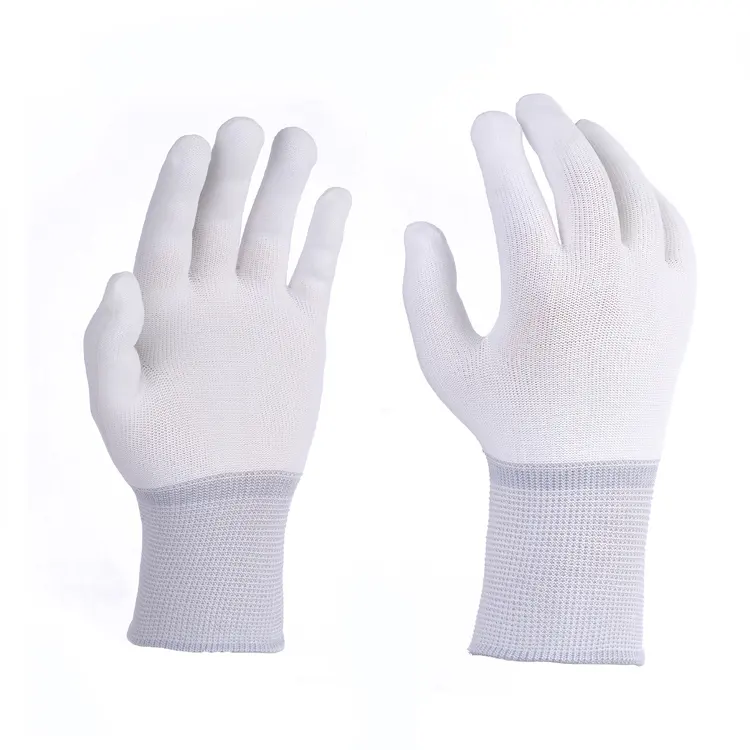 Beyaz örme naylon/Polyester çalışma eldiven kabuk emek vinil Wrap eldiven astar tozsuz temiz oda eldiven sıralama çalışma