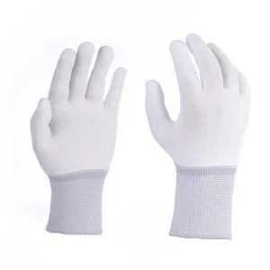 Weiße gestrickte Arbeits handschuhe aus Nylon/Polyester Shell Labor Vinyl Wickel handschuhe Liner Staubfreie Reinigungs raum handschuhe zum Sortieren von Arbeiten