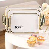 Lot de 3 Plateaux Rectangulaires Hôteliers en Plastique pour Fruits, Café, Thé, Bonbons et Service Alimentaire avec Poignée