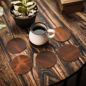 Genuine Leather 10cm <b>Square</b> Round Coasters Cowhide Modern Portable for Home Office Kitchen <b>Bar</b> <b>Table</b> Use - Product Image 3