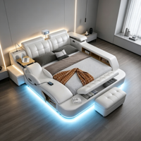 Lit multifonctionnel en cuir pour chambre principale, lit intelligent Tatami avec massage, haut-parleur, projecteur, rangement et éclairage LED pour la maison et l'hôtel