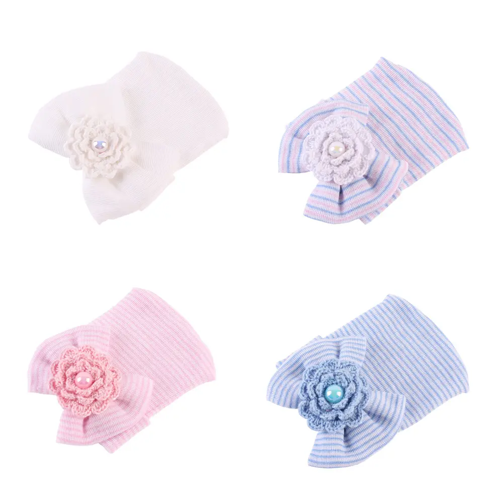 유럽 미국 아기 용품 신생아 태아 모자 아기 면화 꽃 줄무늬 모양 모자