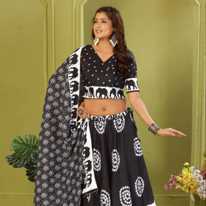 NEW LHENGA CHOLI <b>SET</b> for NAVRATRI PARTY MODERN COTTON ELEPHANT PRINTED BLACK LEHENGACHOLI with DUPATTA - Product Image 1