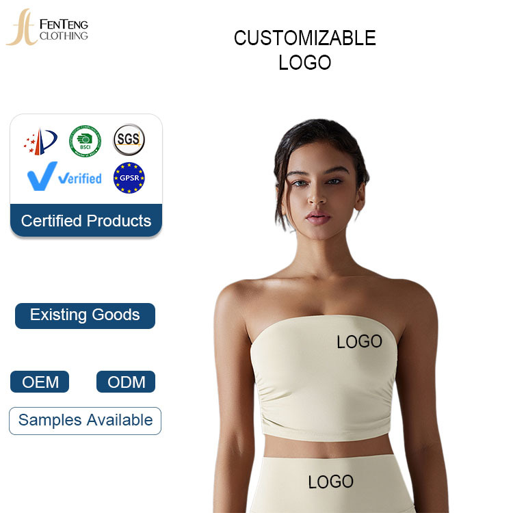 Under Lulu Custom Women's Spandex/Nylon Chest Wrapped Yoga Clothes Top Pleated Tube Breathable Slim-fit Anti-off Running Sports