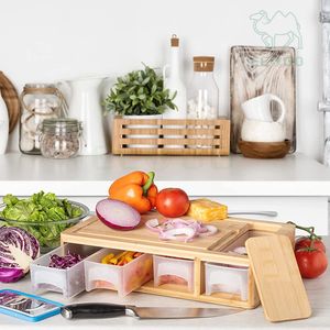 Tabla de cortar práctica con contenedores para almacenamiento Tabla de cortar de bambú con ranuras para jugo Bloque de cortar de alta calidad - Product Image 1