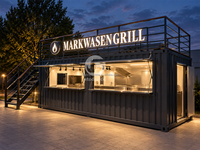 Restaurant moderne en conteneur maritime de 20 pieds à deux étages, cuisine préfabriquée de luxe en conteneur moderne, équipement de cuisine complet pour les entreprises