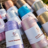 Joy/DIY Pelote de fil à tricoter artisanal en acrylique mélangé filé à la main, pour pulls, avec paillettes irisées or et argent et motifs floraux, fil coloré