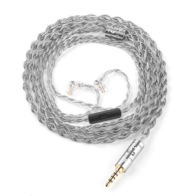 QKZ T7 336 Core HiFi 4-Strand Silver-Plated Earphone Upgrade Cable 3.5MM Plug 2Pin Connector Compatible with KZ TRN CCA IEM