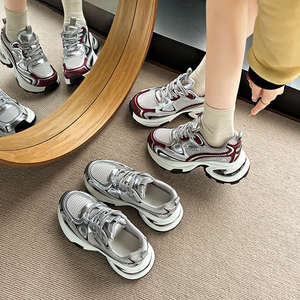 Zapatos Deportivos Casuales Plateados con Plataforma y Suela Gruesa QLFashion Explosions 2025, Súper Novedad de Verano para Mujeres de Baja Estatura 26 - Product Image 4