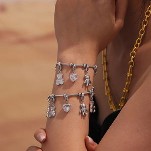 <span class=keywords><strong>Orso</strong></span> pieno di diamanti, zircone, Multi-accessori, braccialetto carino, acciaio inossidabile, placcatura in oro 18K, gioielli alla moda - Product Image 6
