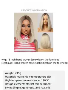 Diskon besar grosir rambut palsu Ombre cokelat pirang sintetis lurus pendek wig tahan panas untuk wanita sehari-hari cosplay
