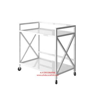 Unique Modern White Shiny Powder Coated Metal <b>Trolley</b> for Hotel Use for Serving Foods on Sale Handmade Quality - Product Image 1