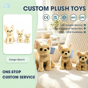 Ensemble de 3 jouets en peluche chiot couleur beige, collection adorable de chiens en peluche, peluche marron chaud pour la décoration de la chambre, fabrication sur mesure en usine - Product Image 1