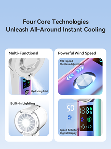 Ventilador de Mano Recargable Portátil con Pantalla Digital de 1-100 Velocidades, Cargador Rápido, 3000mAh, Mini Ventilador de Niebla Refrescante con Tanque de Agua para Auto - Product Image 2