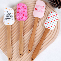 Spatule en silicone imprimée avec manche en bois, résistante à la chaleur, pour la pâtisserie et la décoration de gâteaux