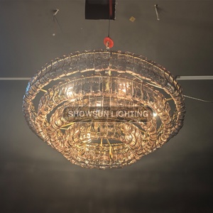 48 "di lusso rotondo fumo di cristallo lampadario lampada a sospensione per soggiorno E12 Base della lampadina - Product Image 6