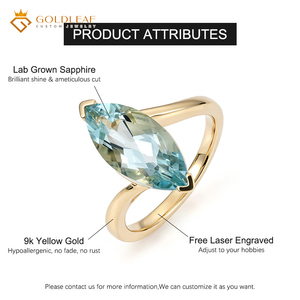 Bague en or massif 9 carats certifiée IGI avec saphir de laboratoire taille marquise, bijoux fins pour femmes, vente en gros - Product Image 4