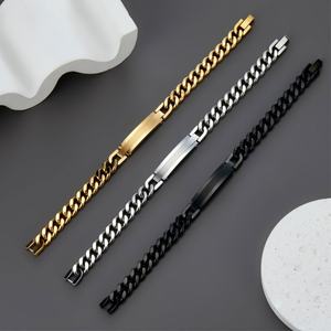 Custom 316l Stainless Steel <b>Men</b> Bracelet Engrave 14k 18k Gold Plated Fashion Chain Link Bracelets <b>for</b> <b>Men</b> - Product Image 2