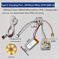 Kit de Placa LED Recargable Tipo-C con Interruptor Táctil, 3W-10W, Blanco Cálido, 5730 SMD, Placa de Lámpara LED, 31-50mm, Batería de 400mAh