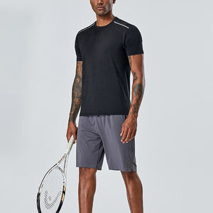 T-shirts de sport pour hommes, respirants, à broderies, logo personnalisé, tricotés, à rayures réfléchissantes, séchage rapide, fitness, gym - Product Image 1