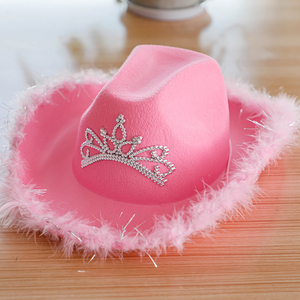 Tiara <span class=keywords><strong>de</strong></span> fieltro occidental Plumas Sombrero Rosa Vaquera Sombreros <span class=keywords><strong>de</strong></span> vaquero para damas Mujeres Niñas Fiesta <span class=keywords><strong>de</strong></span> festivales para adultos - Product Image 6