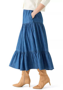 Falda maxi escalonada transpirable, antiestática y sostenible para mujer, con volantes y cintura natural, estilo casual. - Product Image 3