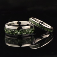 Bague personnalisable en carbure de tungstène avec agate mousse naturelle classique
