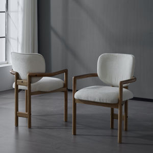 Modern Convertible Dining Chairs <b>Set</b> of 2 <b>White</b> Fabric Upholstered Armchairs with Rubber Wood Legs for Apartment Use - Product Image 2