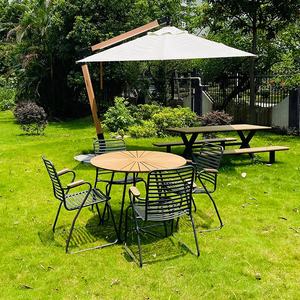 Muebles <span class=keywords><strong>de</strong></span> exterior modernos para patio, juegos <span class=keywords><strong>de</strong></span> jardín <span class=keywords><strong>de</strong></span> madera para 4 asientos, patio <span class=keywords><strong>de</strong></span> campo <span class=keywords><strong>de</strong></span> <span class=keywords><strong>ley</strong></span> exterior, sillas <span class=keywords><strong>de</strong></span> metal apilables y juego <span class=keywords><strong>de</strong></span> mesa redonda - Product Image 5