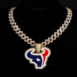 จี้สร้อยคอรูปหัวกระทิงสัตว์ทำจากโลหะผสมสังกะสีแบบใหม่เคลือบสีแดงน้ำเงินประดับคริสตัลชุบทองคำสีทองสำหรับทีมฟุตบอล NFL - Product Image 6